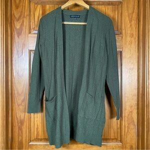 Love Ellie Olive Green Herringbone Patterned Ribbed Woman Open Cardigan Sweater
